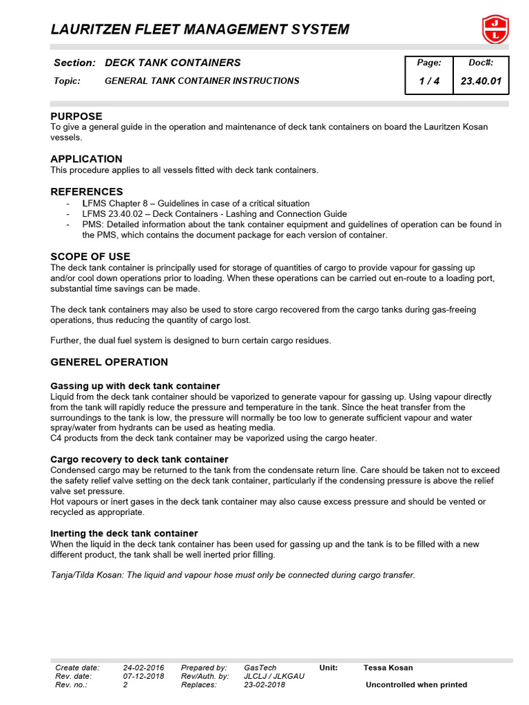 47-General Tank Container Instructions | PDF | Liquefied Petroleum Gas ...