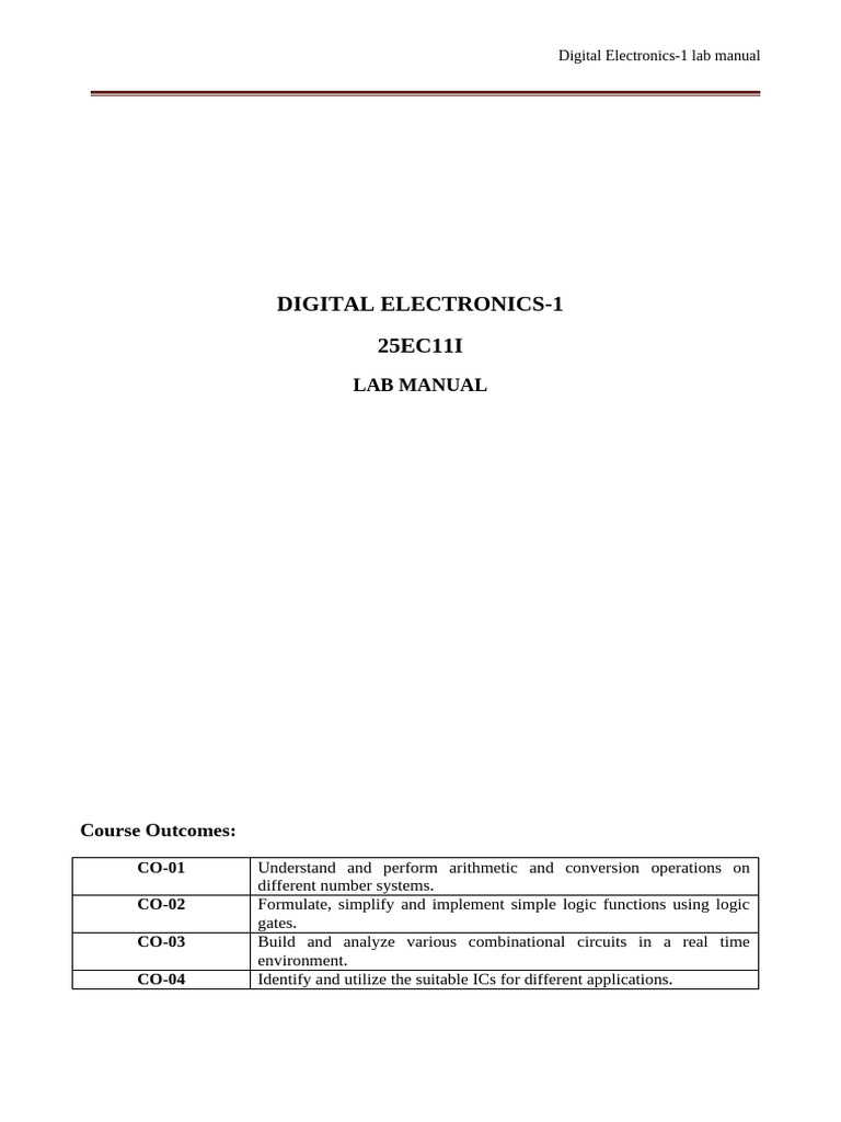 Digital Electronics Lab Manual Overview | PDF | Logic Gate | Binary ...