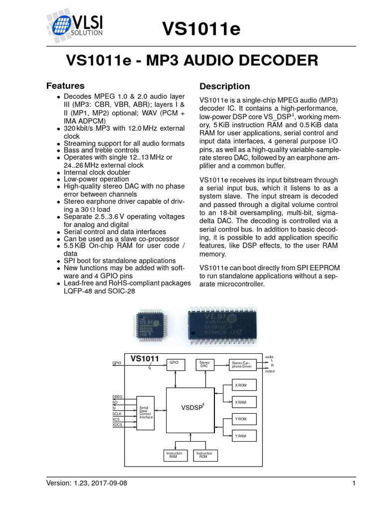 VS1011e Is A Single-Chip MPEG Audio (MP3) Decoder IC | PDF | Power ...