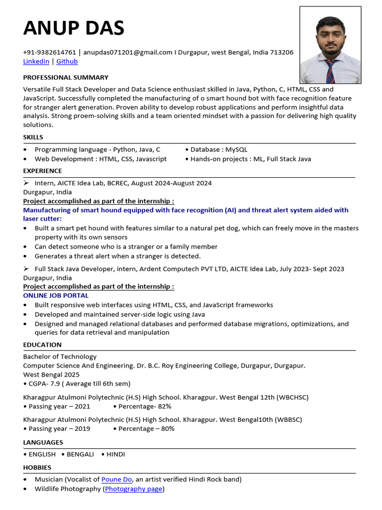 Full Stack Developer Profile: Anup Das | PDF