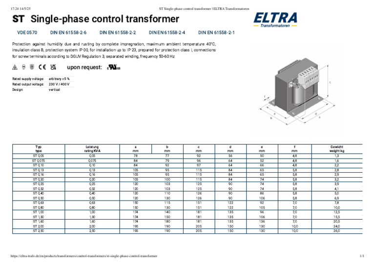 ST Single-Phase Control Transformer | PDF | Transformer | Electrical ...