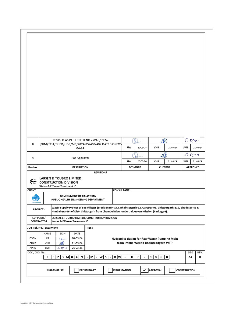 Rev A - Rw-Hyd-From Intake Well To Wtp-Bhainsrodgarh | PDF | Pump ...