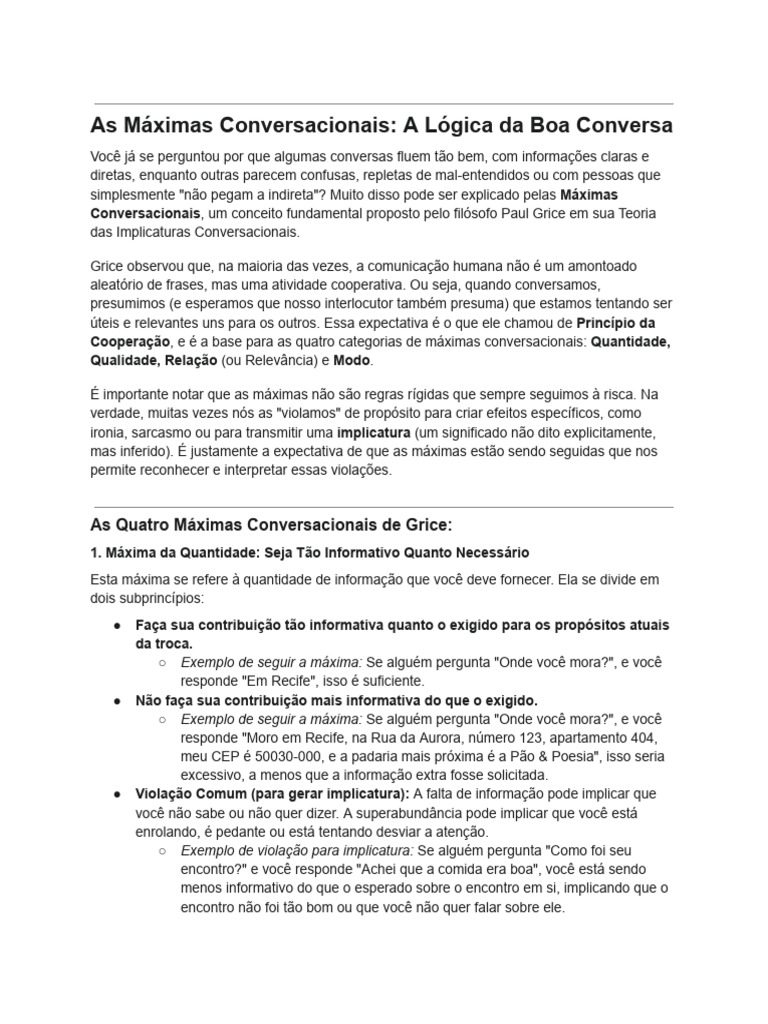 Máximas Conversacionais de Grice | PDF | Informação | Comunicação