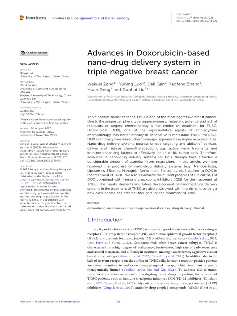 Doxorubicin Nano-Delivery in TNBC Treatment | PDF | Liposome | Chemotherapy