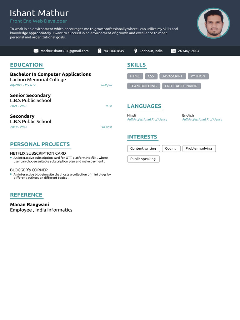 Front End Web Developer Resume | PDF
