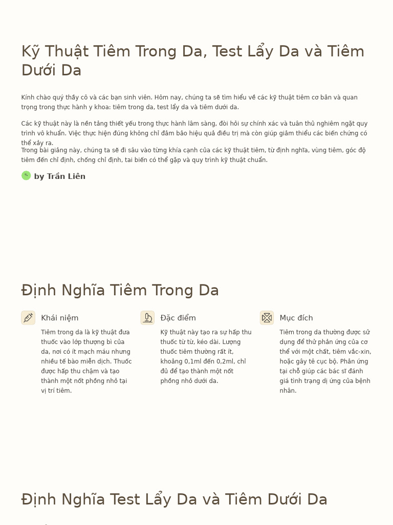 Bài 8 Ky Thuat Tiem Trong Da Test Lay Da Va Tiem Duoi Da | PDF