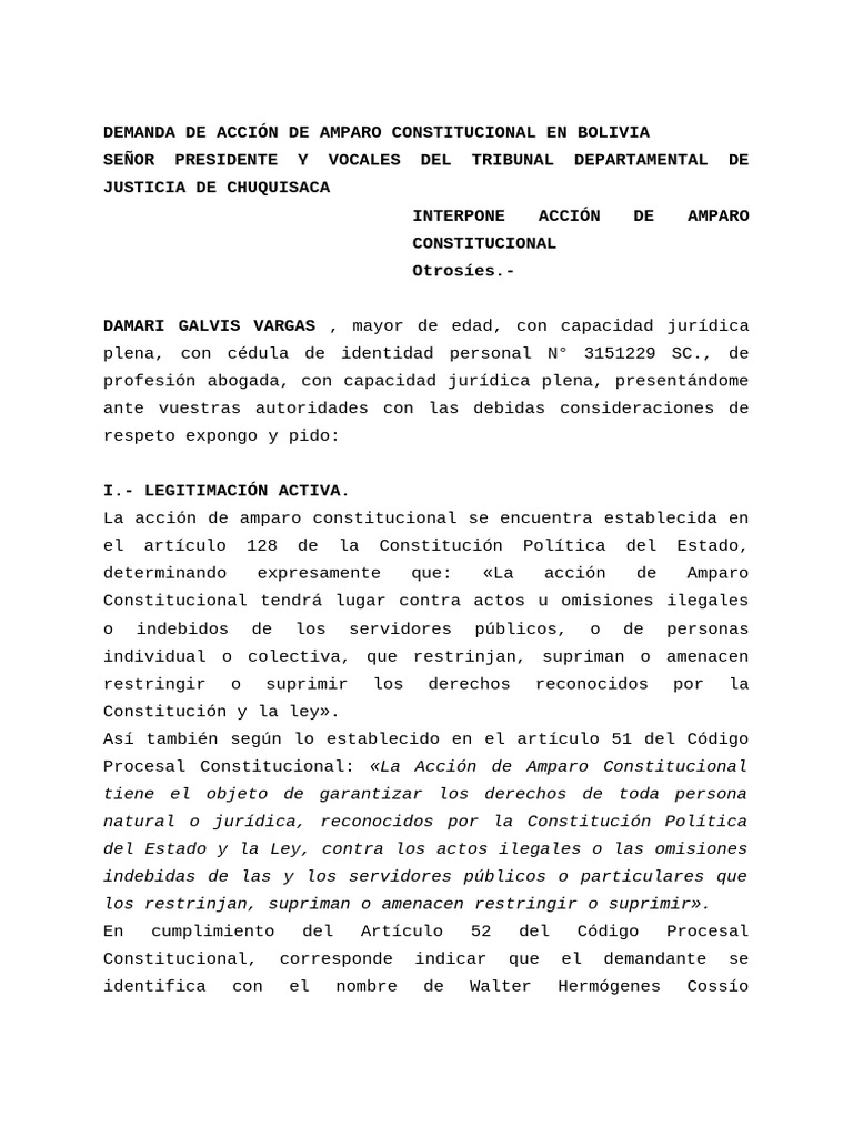 Acción de Amparo en Bolivia | PDF | Debido al proceso | Caso de ley