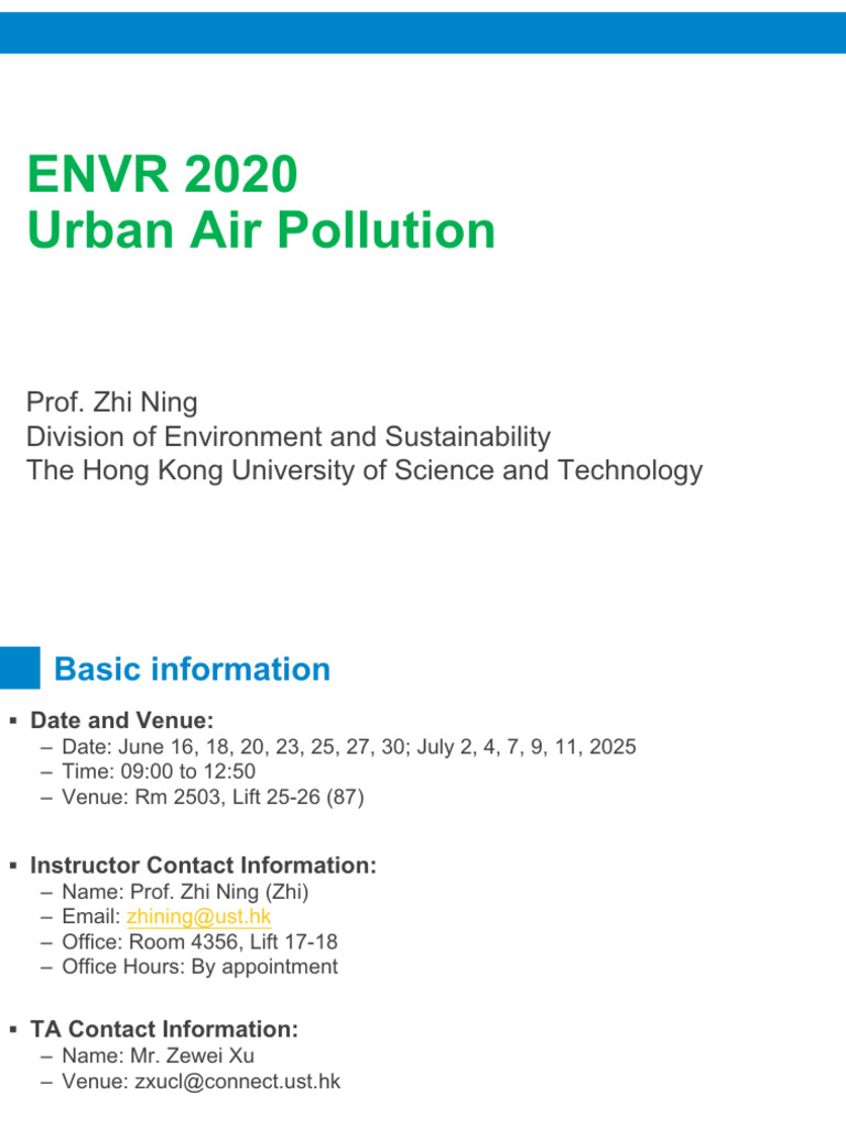 ENVR 2020 Lecture 01 Course Introduction and General Background | PDF