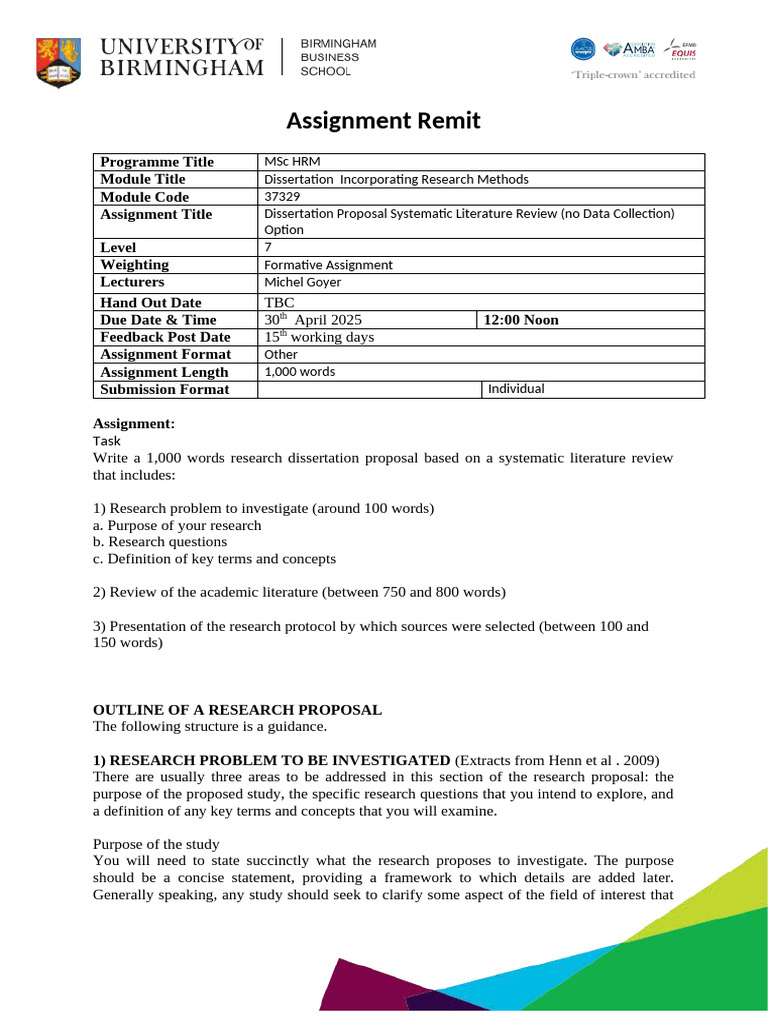 MSc HRM Dissertation Proposal Guide | PDF | Quantitative Research ...