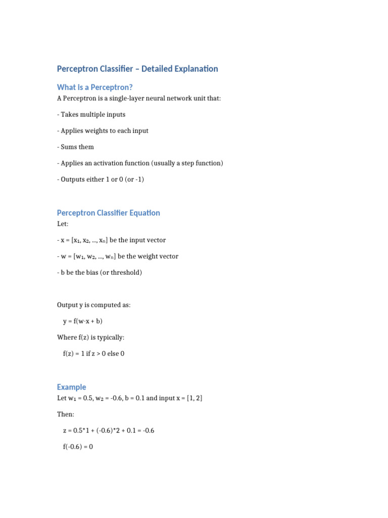 Perceptron Classifier Explanation | PDF