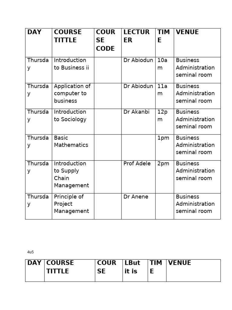 Business Course Schedule Overview | PDF