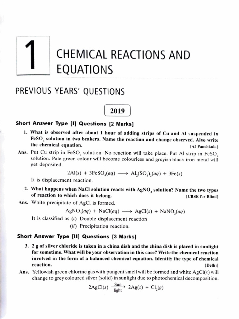Chemical Reactions: Past Exam Questions | PDF | Chemical Reactions | Redox