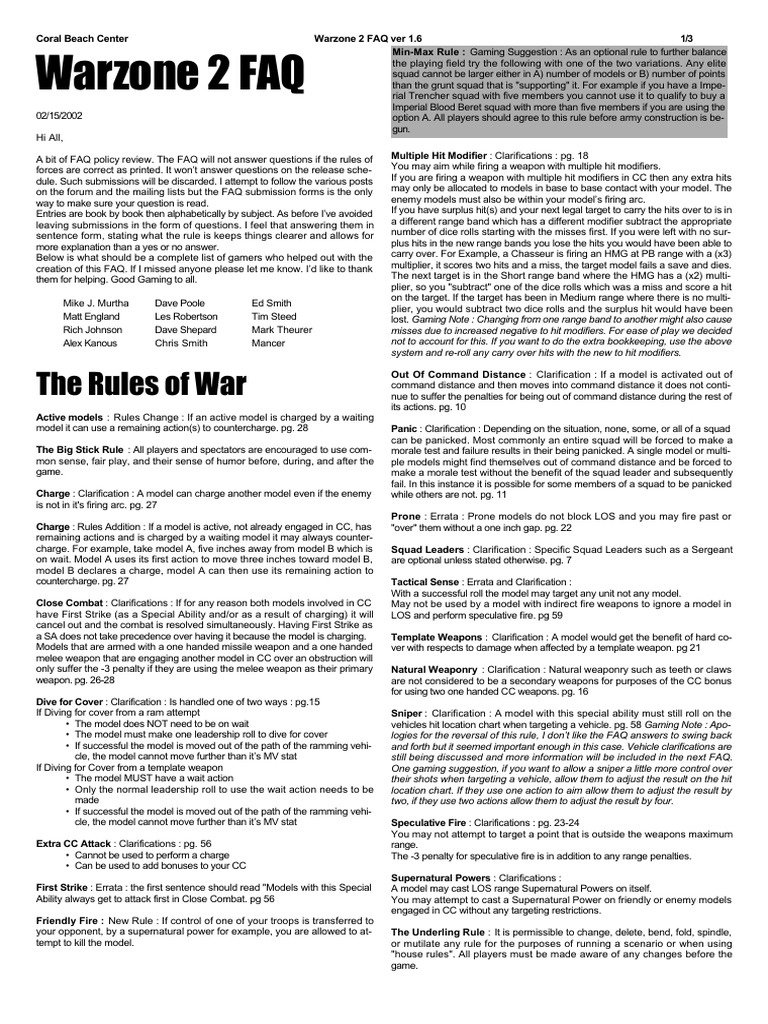 Warzone 2 Rules Clarifications FAQ | PDF | Military Technology | Warfare