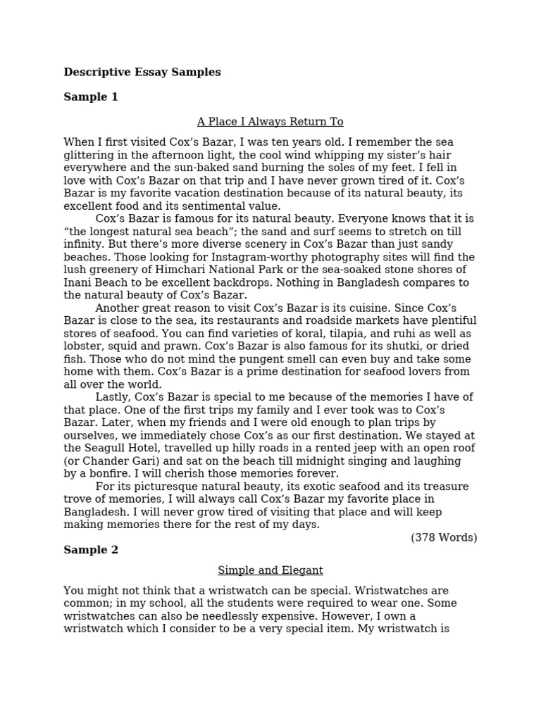 Descriptive Essay Examples and Themes | PDF