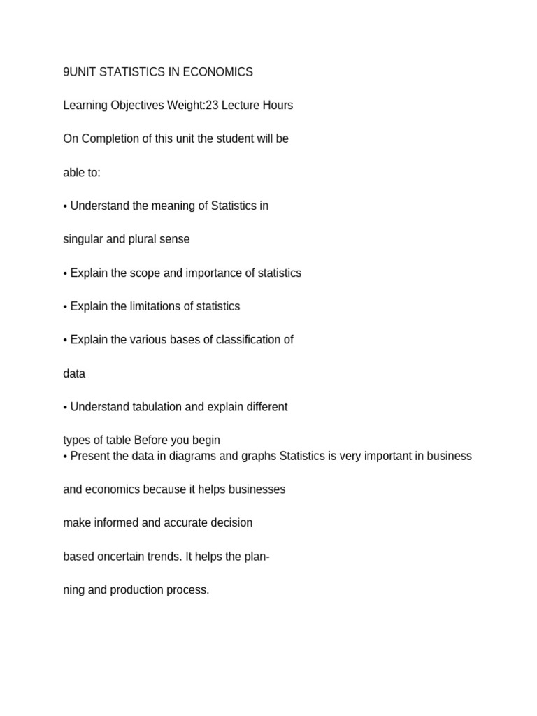 9unit Statistics in Economics | PDF