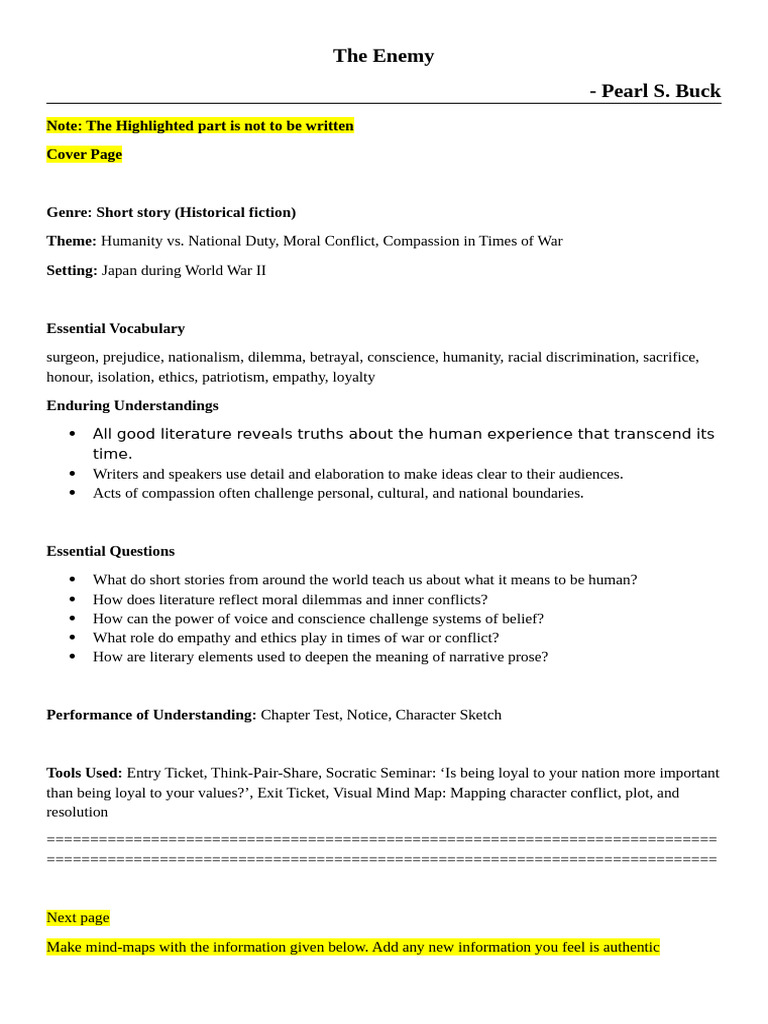 The+Enemy +Cover+Page+,+Notes | PDF | Conscience | Loyalty