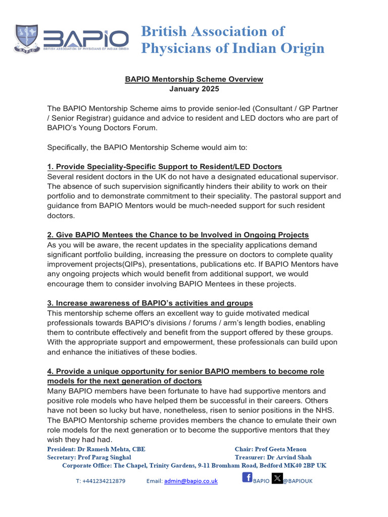 BAPIO Mentorship Scheme Overview 2025 | PDF | Mentorship | Medicine