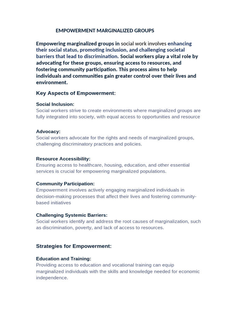 Empowerment Marginalized Groups | PDF | Empowerment | Social Exclusion