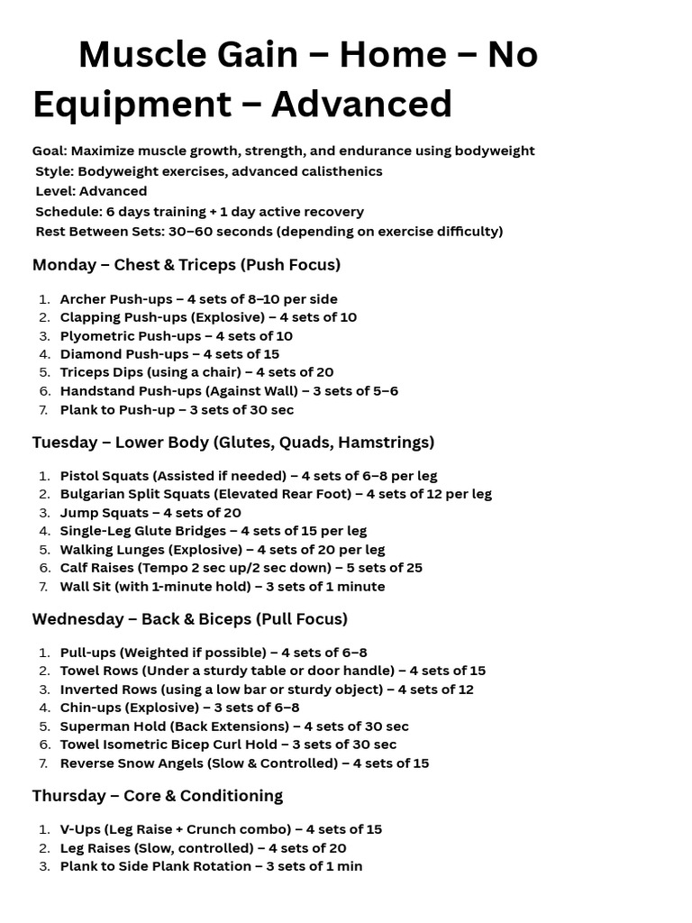 Advanced Bodyweight Muscle Gain Plan | PDF | Management Of Obesity ...