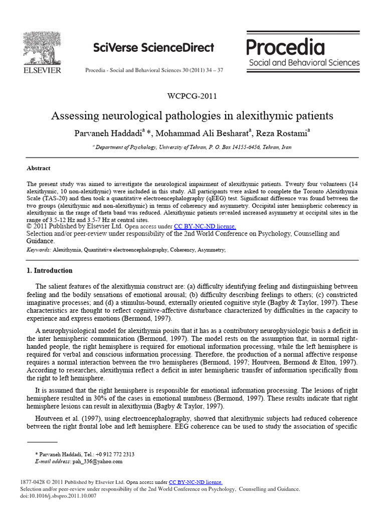 Assessing Neurological Pathologies in Alex 2011 Procedia Social and ...
