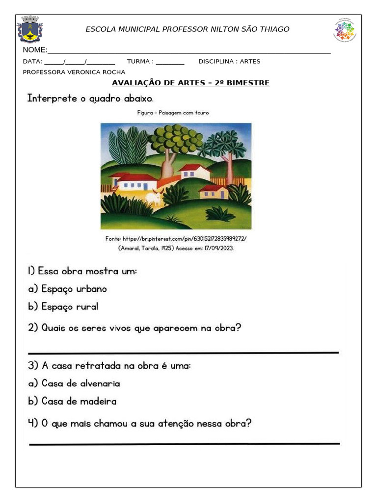 Prova de Artes e Religião 5 Ano - 2024 - 2 Bim | PDF | Amor | Perdão