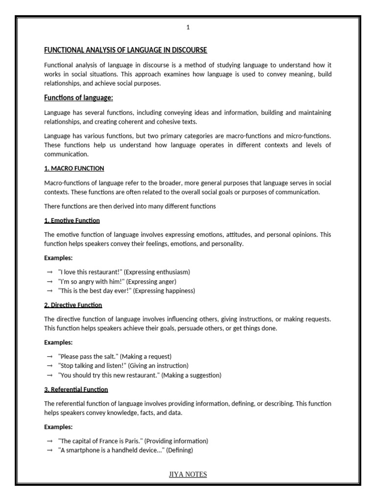 Functional Analysis of Language in Discourse | PDF | Communication ...