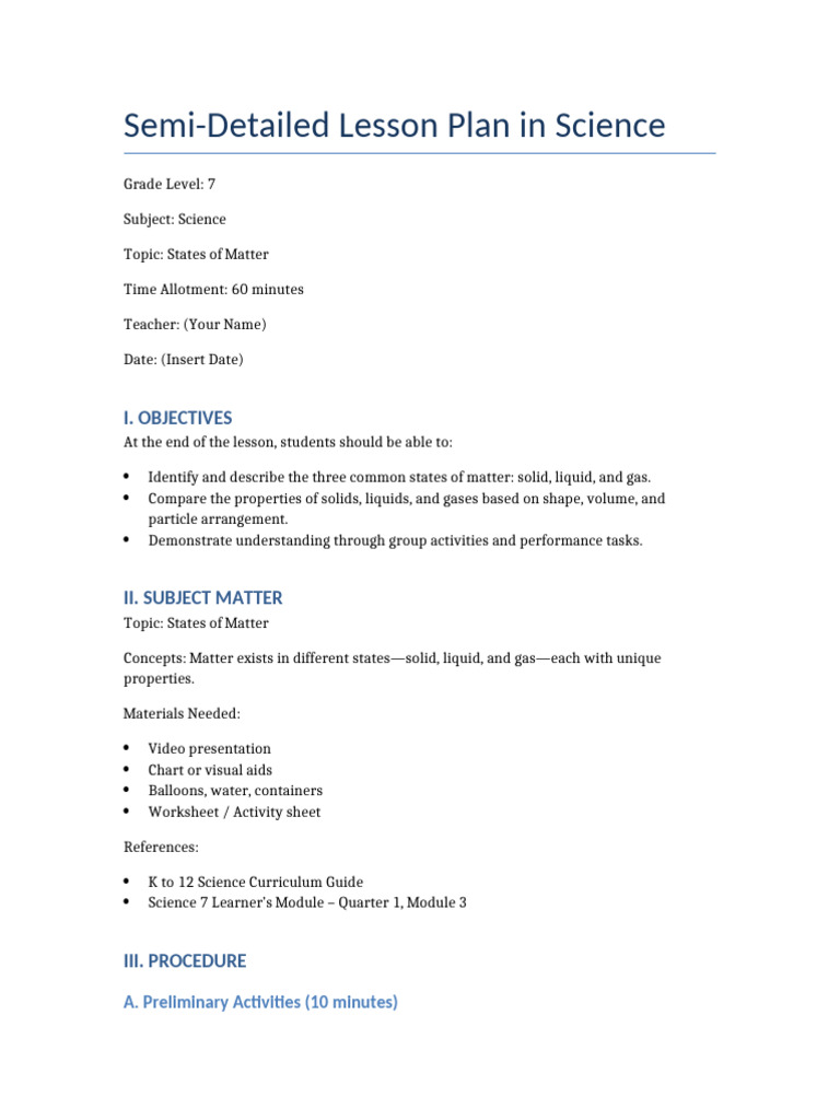 7th Grade Science: States of Matter Lesson | PDF | Matter | Gases