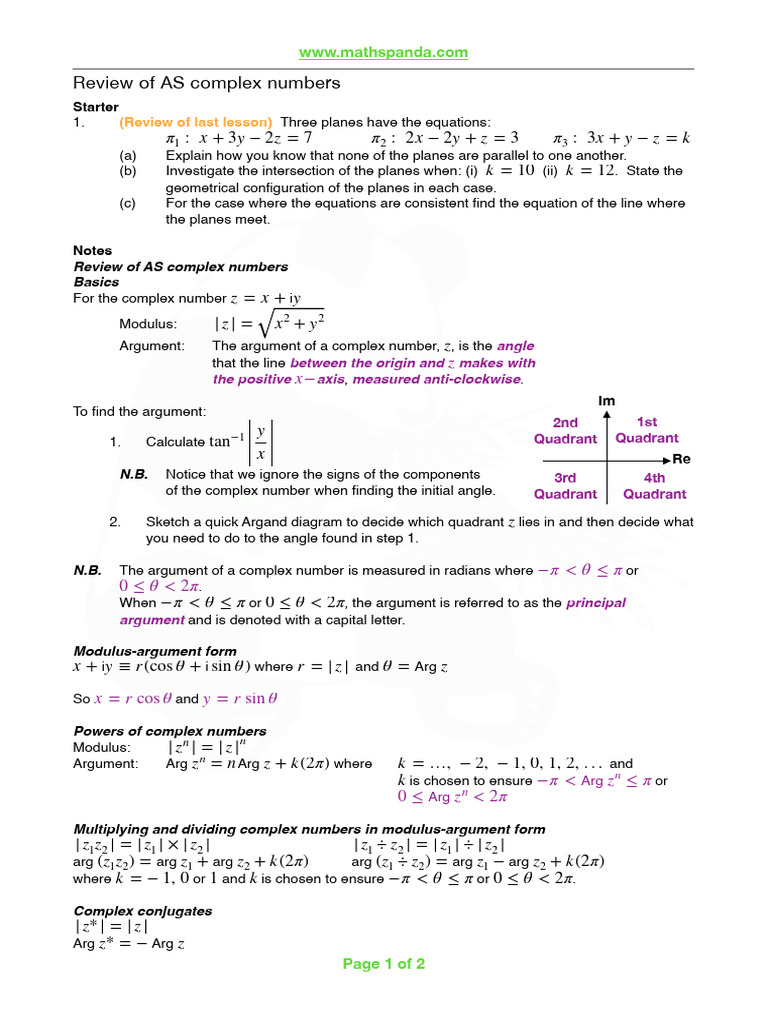 Review of As Complex Numbers LESSON | PDF | Complex Number | Angle