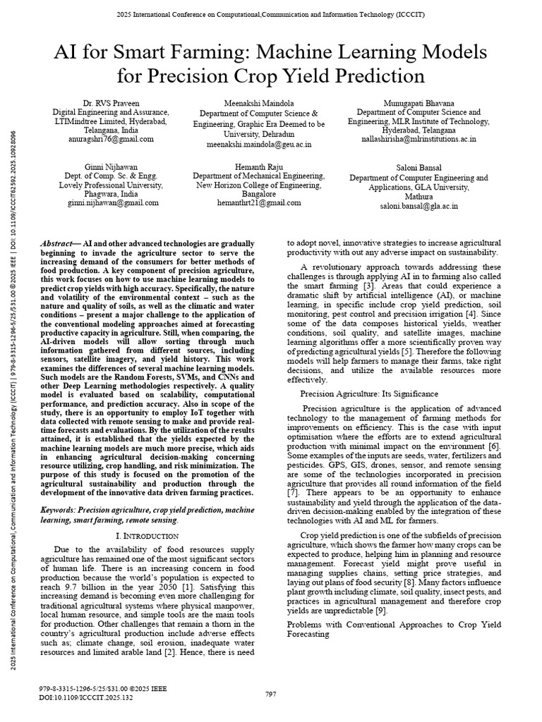 AI-Driven Crop Yield Prediction Models | PDF | Agriculture | Machine ...