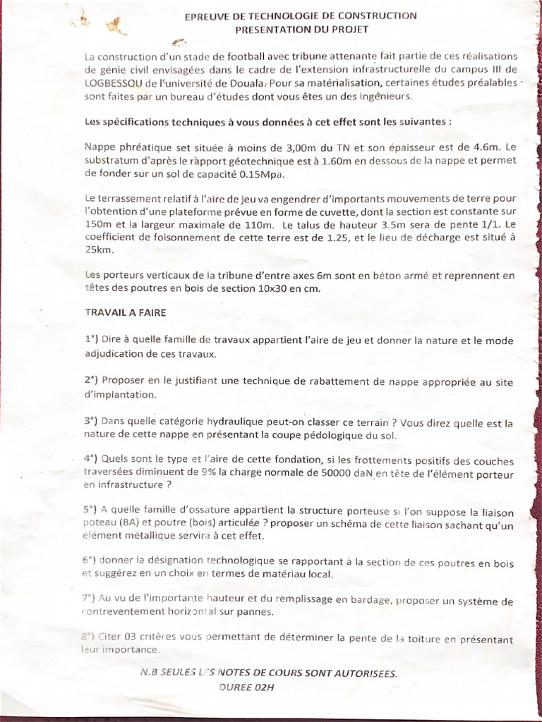 Épreuve de Technologie de Construction | PDF