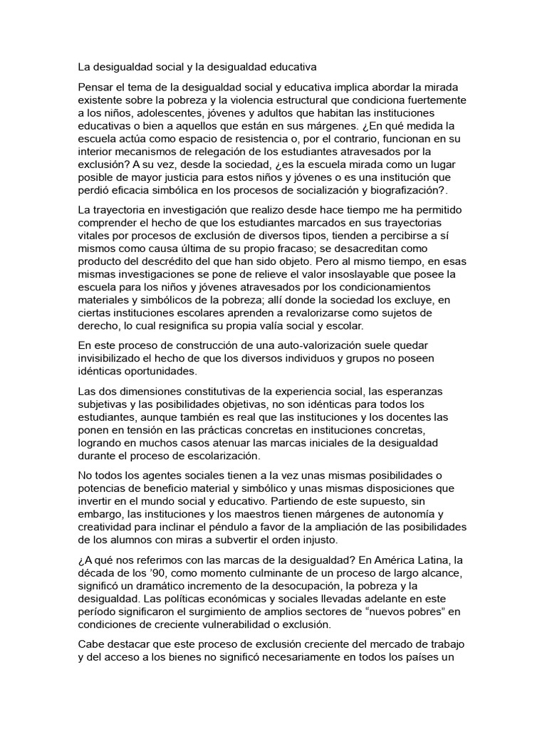 La Desigualdad Social y La Desigualdad Educativa | PDF | Pobreza ...