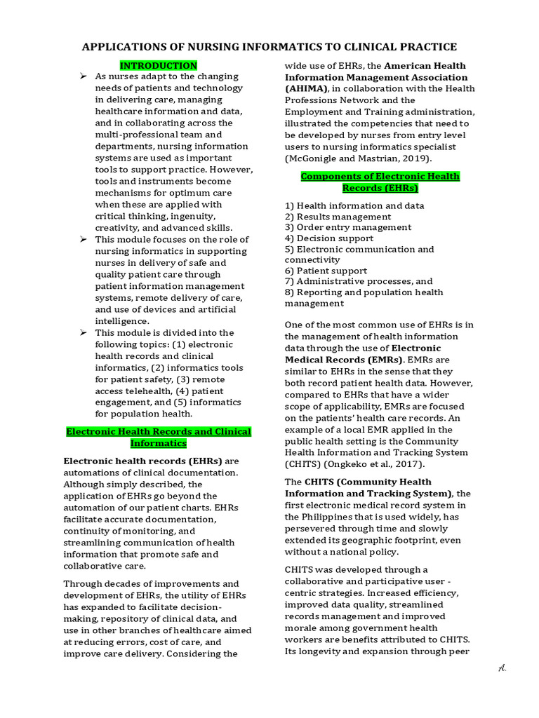 Nursing Informatics in Clinical Practice | PDF | Electronic Health ...