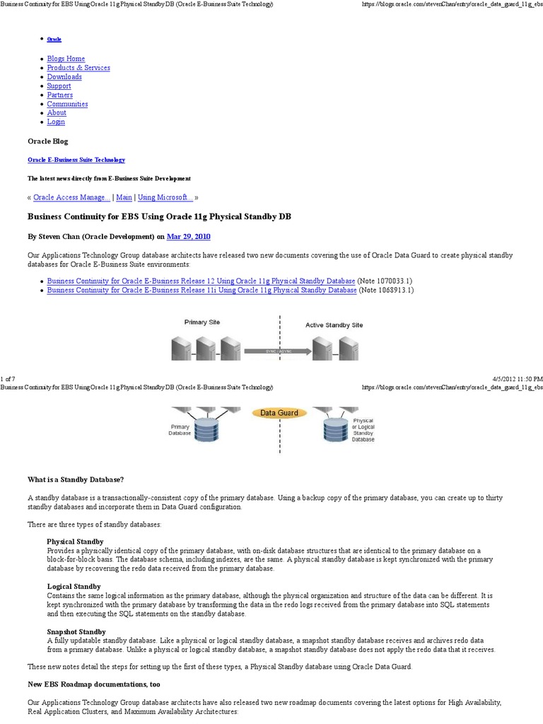 Business Continuity For EBS Using Oracle 11g Physical Standby DB ...