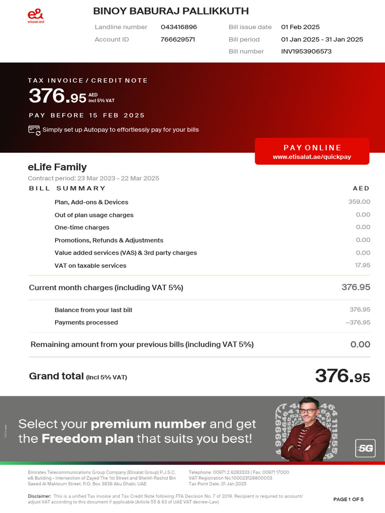 Tax Invoice / Credit Note: Landline Number Bill Issue Date Account ID ...