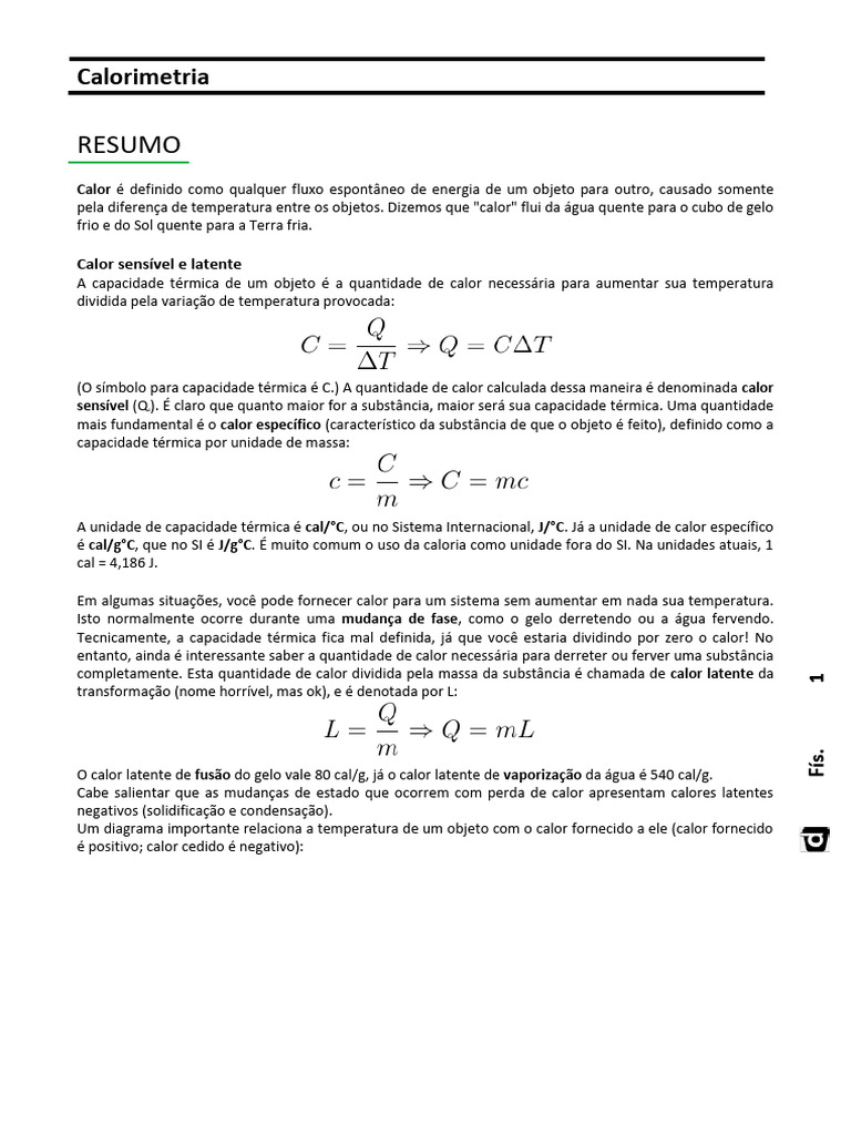 Calorimetria: Conceitos e Aplicações | PDF | Calor | Temperatura