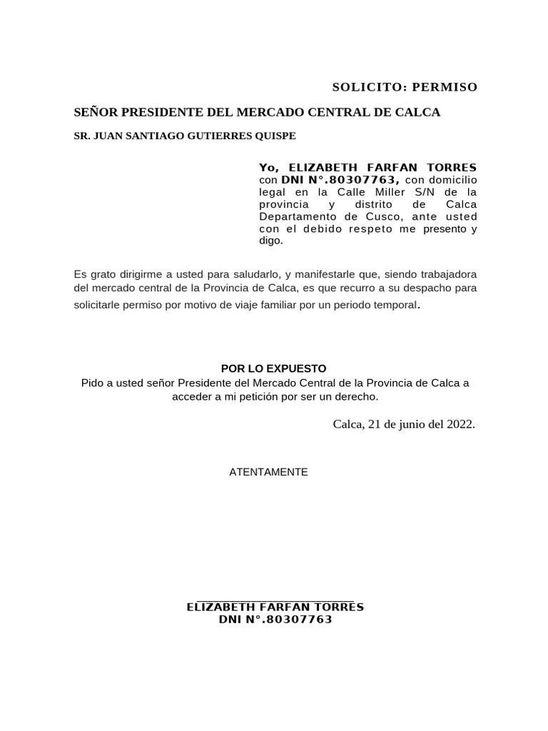 Solicito Permiso Mercado | PDF