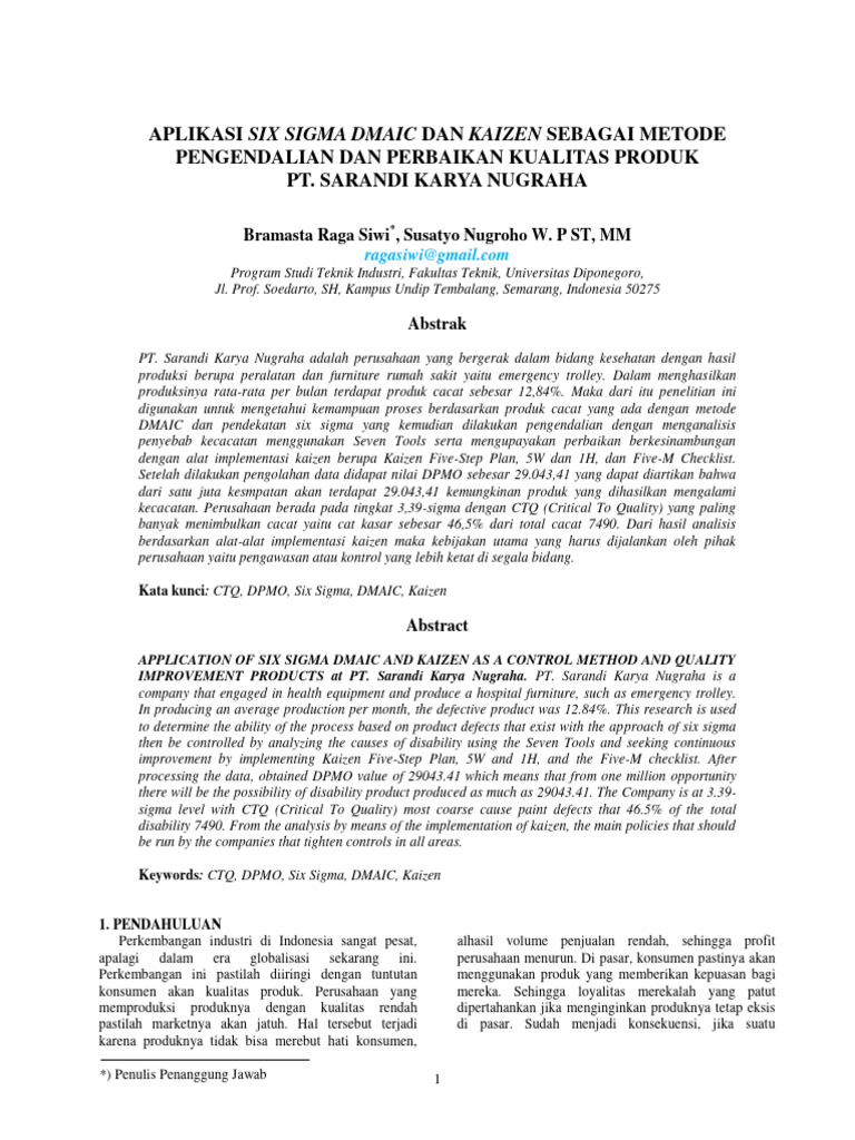 Aplikasi Six Sigma Dmaic Dan Kaizen Seba | PDF