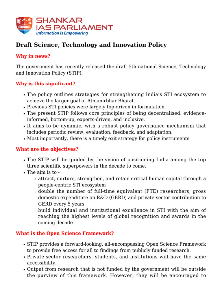 Draft Science Technology and Innovation Policy | PDF | Research And ...