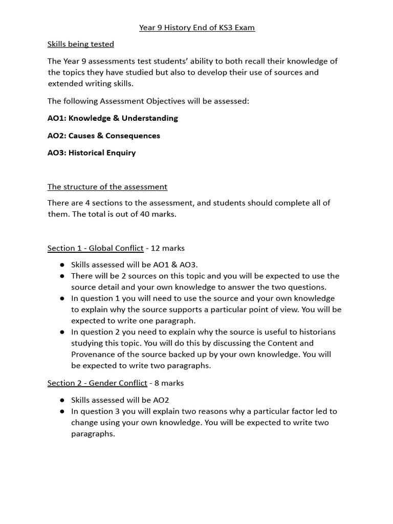 Year 9 History KS3 Exam Guide | PDF | Knowledge | Cognition