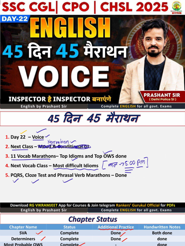 45 Din 45 Marathon Day 22 Voice 01 by Prashant Sir Class Notes | PDF
