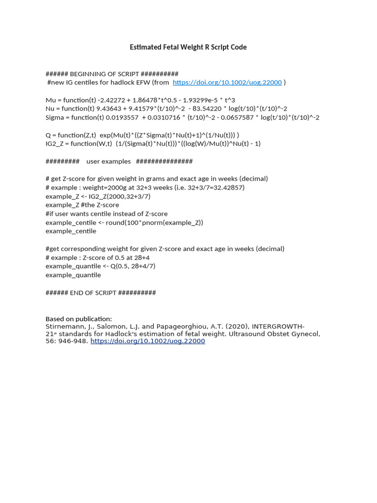 Colorado Fetal Weight Estimation Script | PDF