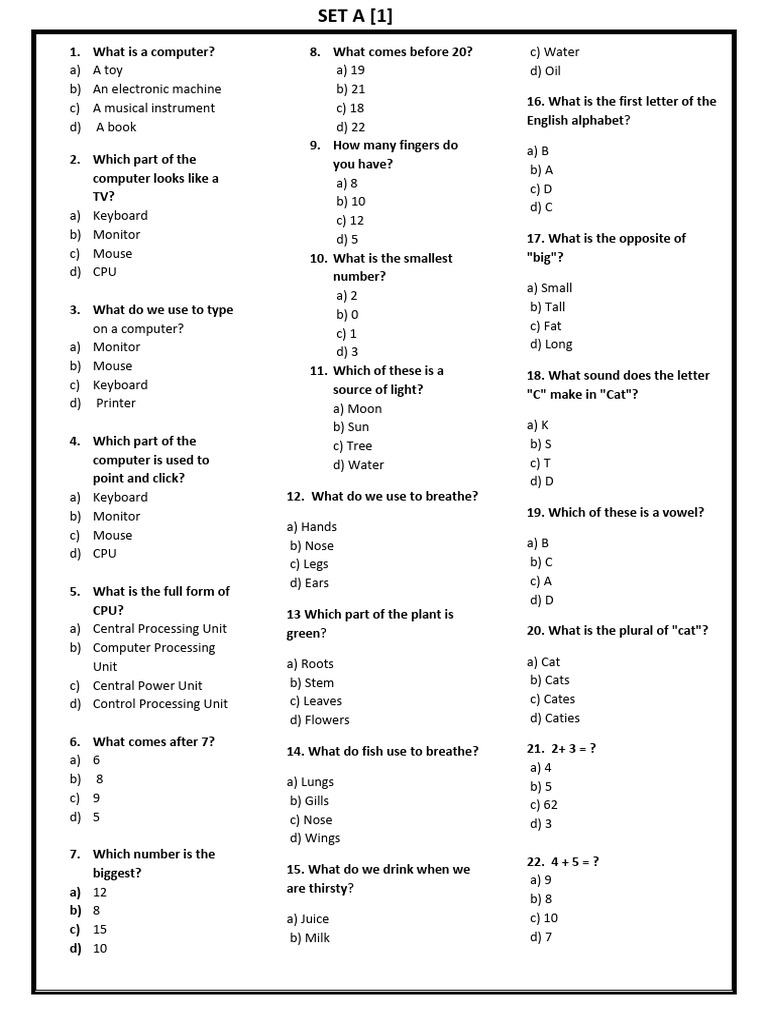 Set A (1-2-3) | PDF | Computer Keyboard | Computer Monitor