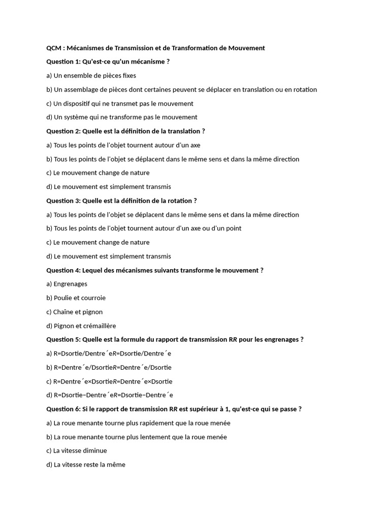 Mécanismes de Transmission et Rotation | PDF