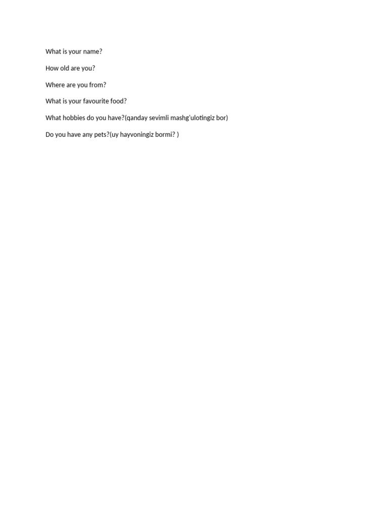 What Is Your Name Get To Know Questions | PDF