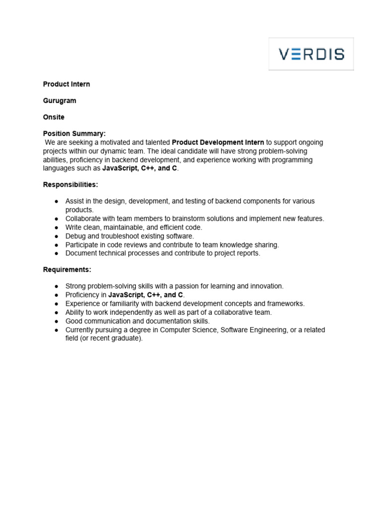 Product Intern - JD | PDF