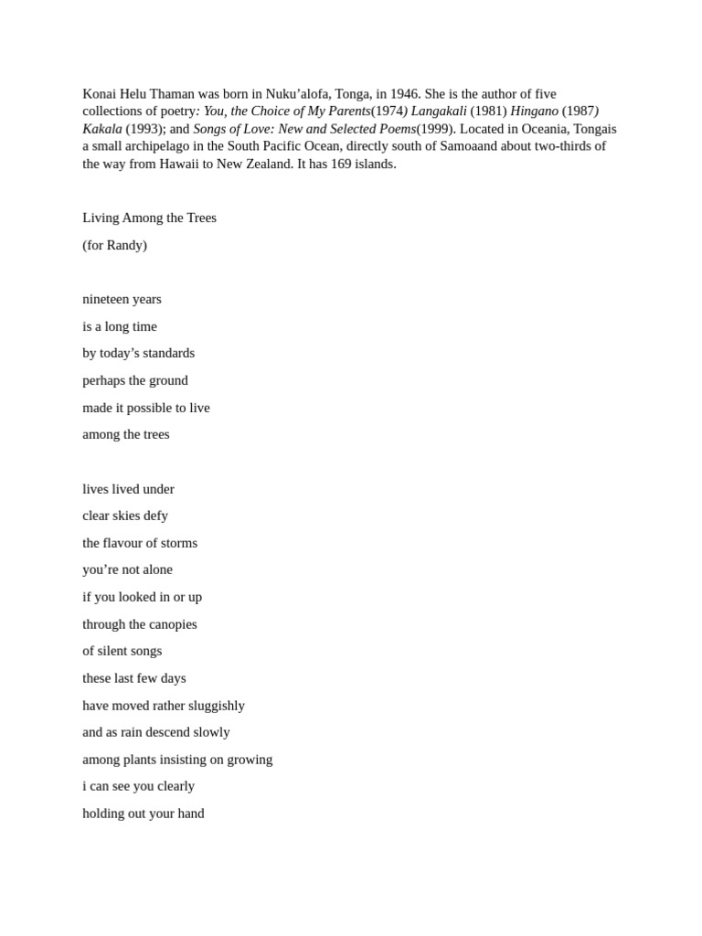 Konai Helu Thaman's Fijian Poetry Insights | PDF | Tonga | Poetry
