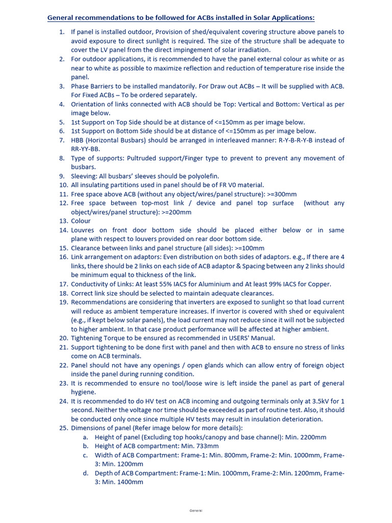 General Recommendations For Solar ACBs - V2 | PDF | Electricity ...