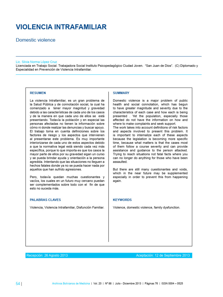 Violencia Intrafamiliar: Un Problema Social | PDF | La violencia contra ...