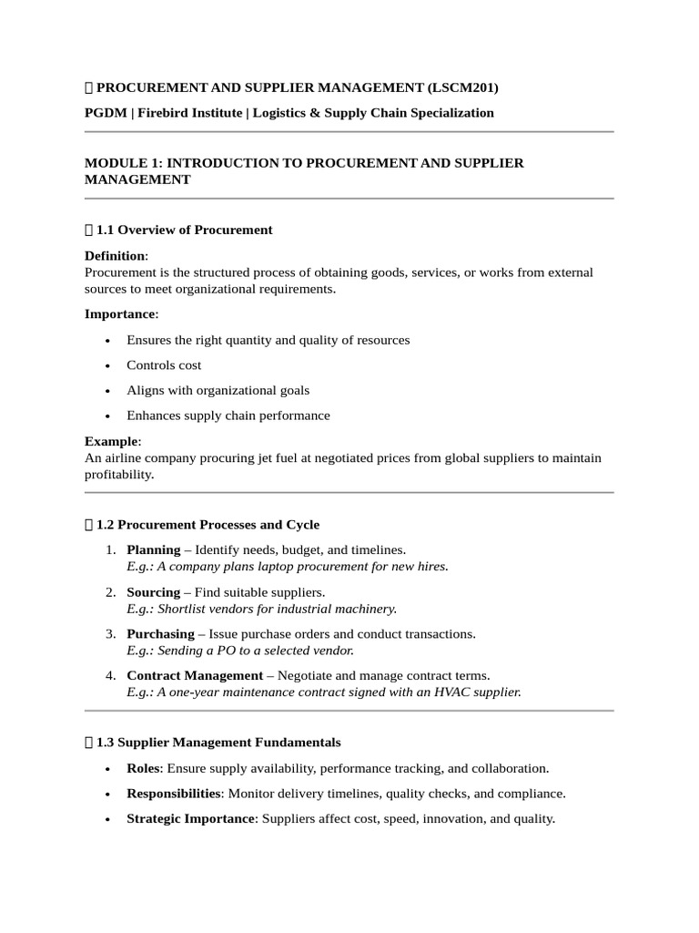 Procurement & Supplier Management Overview | PDF | Procurement | Supply ...
