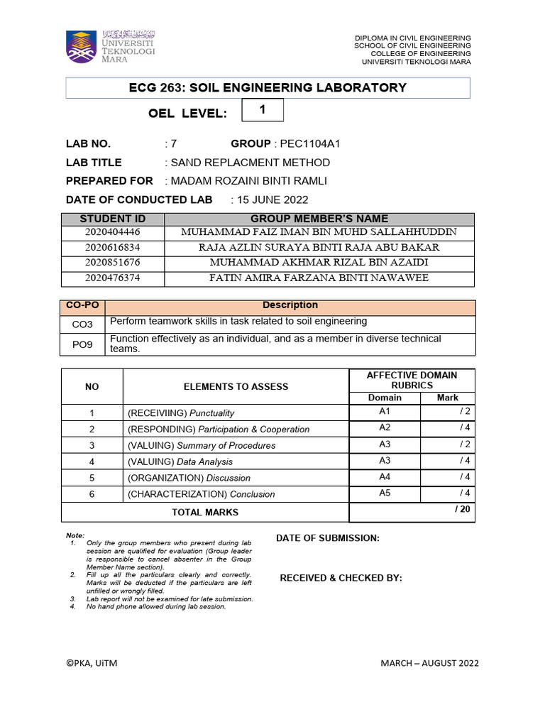 Sand Replacement Method in Soil Lab | PDF | Density | Soil